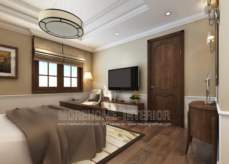 Thiết kế thi công và sản xuất cửa gỗ óc chó tân cổ điển đẹp tinh tế cho phòng ngủ biệt thự