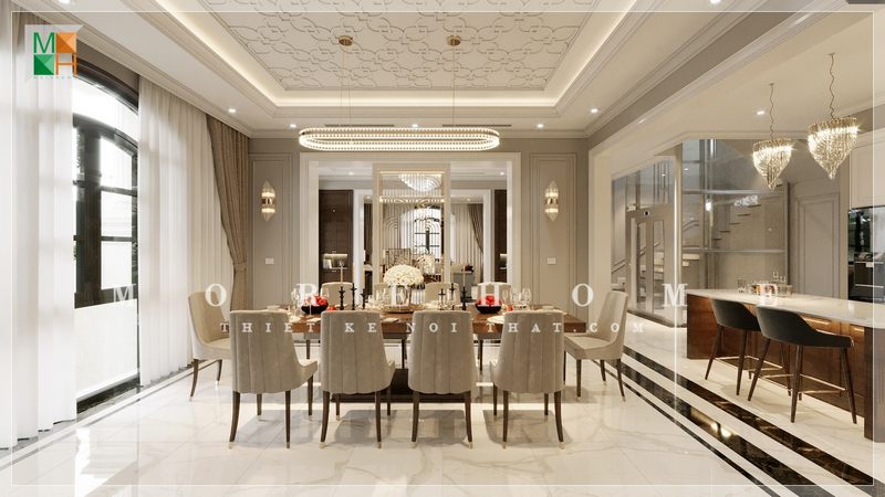 Bộ bàn ghế ăn góp phần giúp tôn lên giá trị thẩm mỹ cũng như góp phần tạo nên không khí gia đình đoàn tụ, ấm cúng.