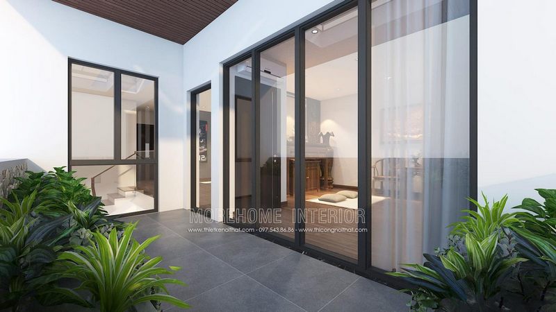 Cửa trượt kính 4 cánh khung nhôm hiện đại tạo sự rộng rãi thông thoáng