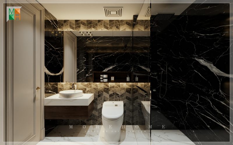Vách tắm kính 180 độ ngăn cách giữa không gian phòng tắm đứng tránh văng nước ảnh hưởng tới không gian khác và cũng tạo nên sự riêng tư nhất định cho người sử dụng