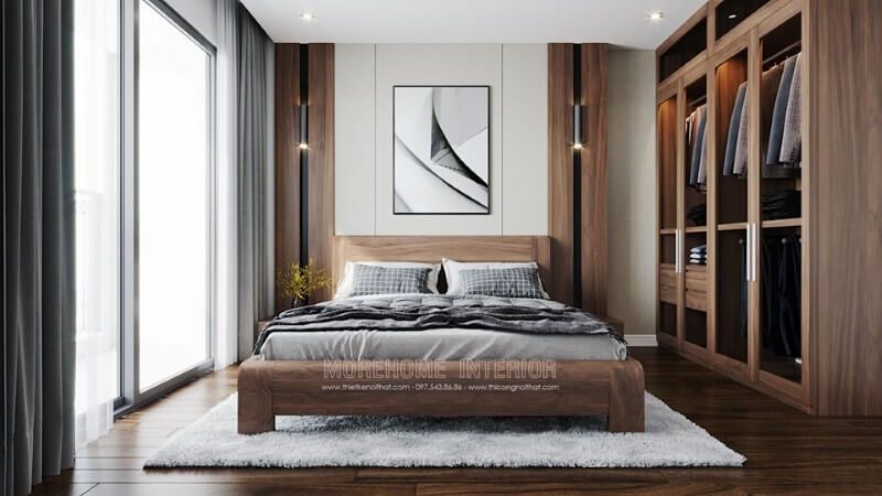 Giường ngủ gỗ óc chó tự nhiên thiết kế đơn giản nhưng đẹp mắt