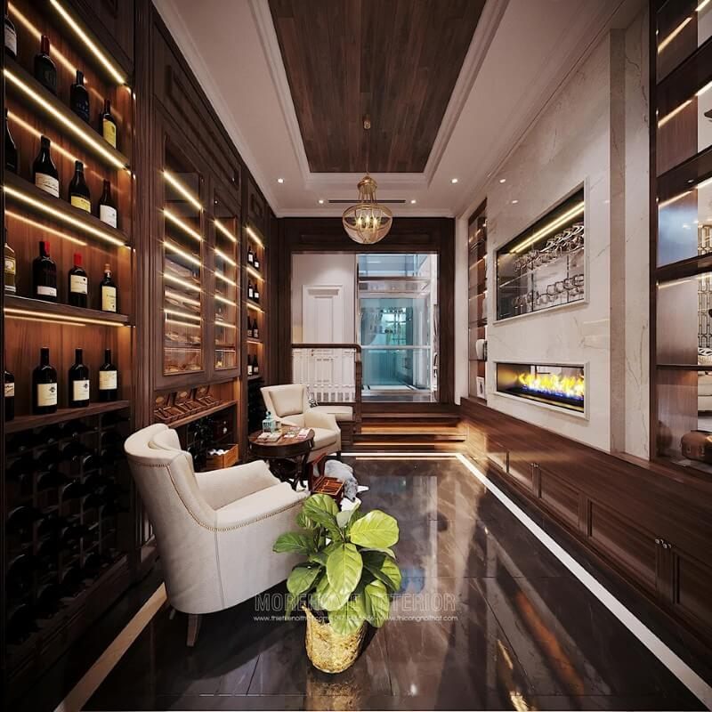 Mẫu thiết kế nội thất sang trọng cho phòng rượu tại biệt thự Ciputra Hà Nội được thiết kế theo phong cách cao cấp.