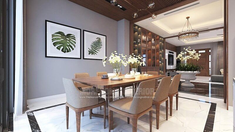 Bàn ăn gỗ óc chó nguyên khối với đường vân đẹp mắt, sắc trầm độc đáo đang trở thành xu hướng thiết kế phòng ăn cao cấp ấn tượng nhất hiện nay.
